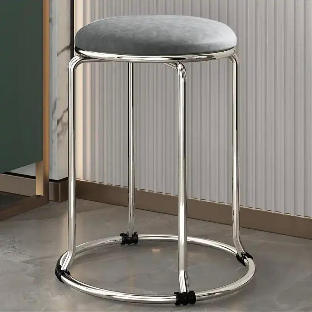 round stool chair silver