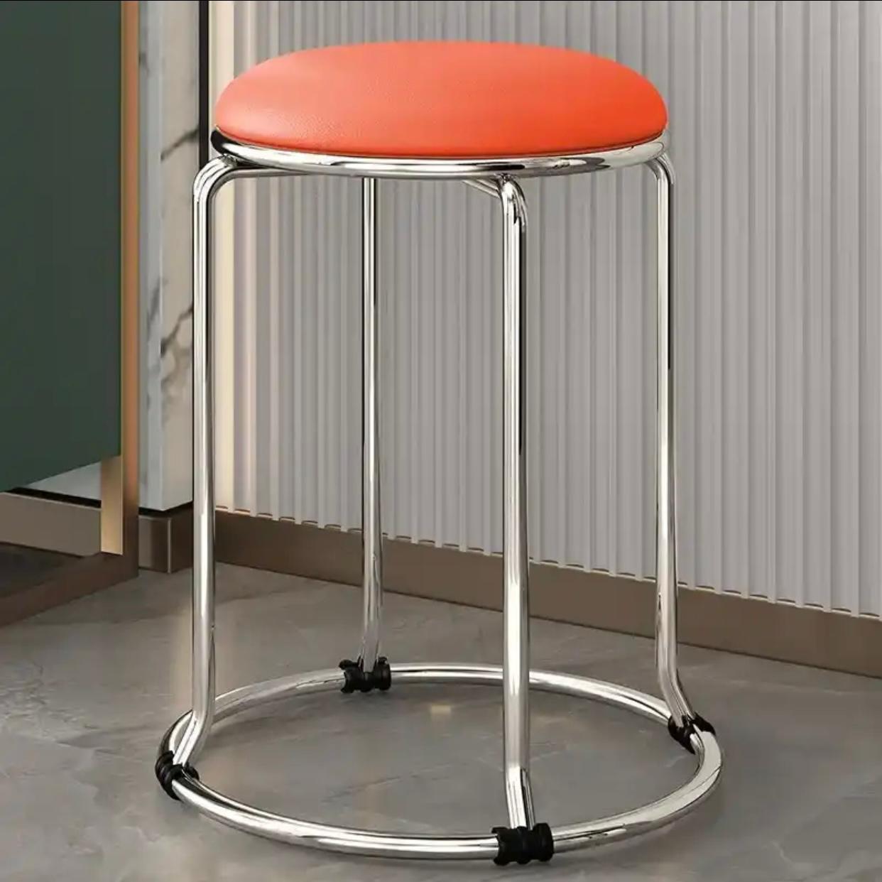 round stool chair silver